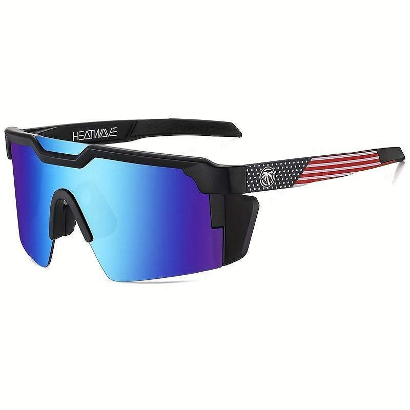 Heatwaves ANSI Z87+ Safety Polarized Sunglasses Visual Future Tech Lazer Face Stars & Stripes SOCOM Cases Sunglasses for Men & Trend Vintage Viral Designer Oversized Luxury for Travel with UV Protection Fishing Golf Case UV400 Square Conjoined Men Women
