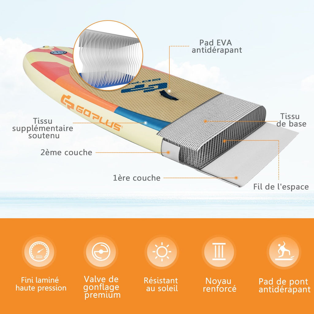 Paddle Gonflable 320X76X15Cm/335X76X15Cm En PVC Avec Pagaie Alliage Aluminium Réglable Aileron Amovible Pompe Manuel 120KG MAX Marron