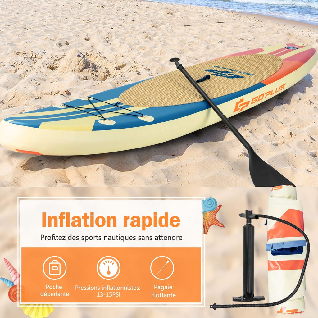 Paddle Gonflable 320X76X15Cm/335X76X15Cm En PVC Avec Pagaie Alliage Aluminium Réglable Aileron Amovible Pompe Manuel 120KG MAX Marron