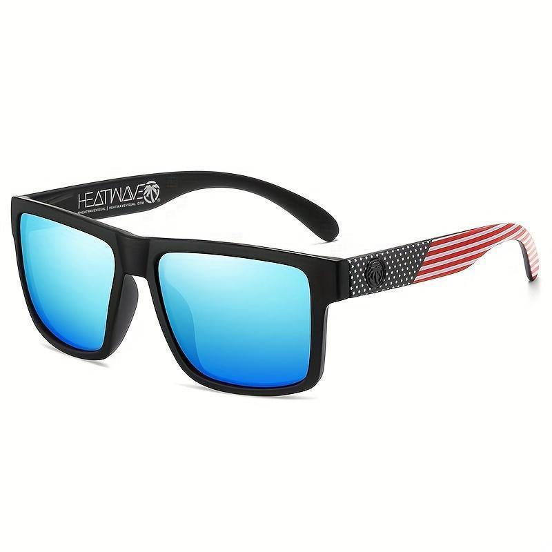 Heatwaves ANSI Z87+ Safety Polarized Sunglasses Visual Future Tech Lazer Face Stars & Stripes SOCOM Cases Sunglasses for Men & Trend Vintage Viral Designer Oversized Luxury for Travel with UV Protection Fishing Golf Case UV400 Square Conjoined Men Women