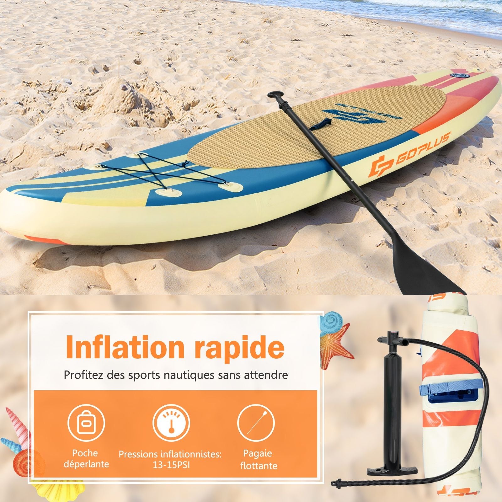 Paddle Gonflable 320X76X15Cm/335X76X15Cm En PVC Avec Pagaie Alliage Aluminium Réglable Aileron Amovible Pompe Manuel 120KG MAX Marron