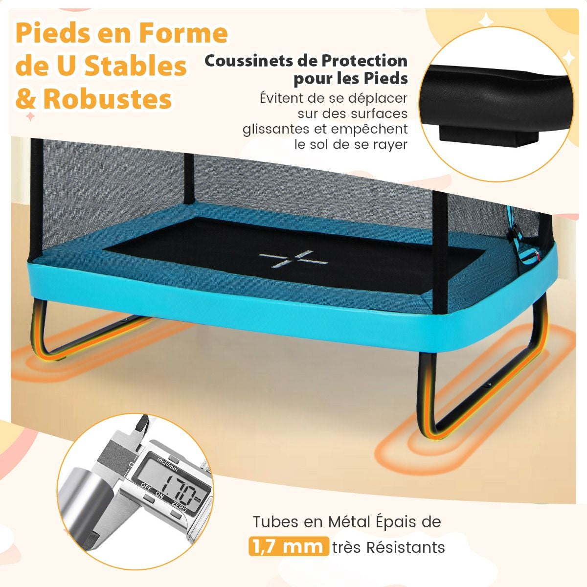 2 En 1 Trampoline Enfants (190X122Cm) Avec Balançoire Amovible Trampoline De Jardin Avec Filet De Sécurité Charge 100Kg Pour 3 Ans+ Bleu/Orange