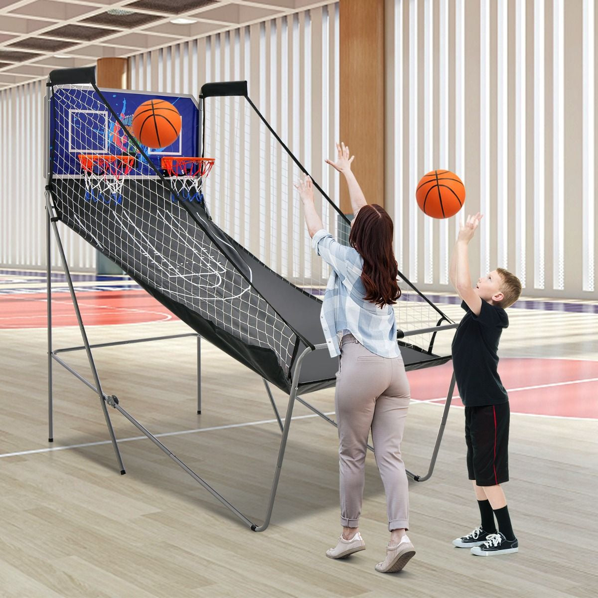 Jeu De Basketball Arcade Panier Compteur Basketball Panier De Basketball Arcade Blanc Et Noir 185X108X205Cm En Acier Bleu/Blanc/Gris/Violet