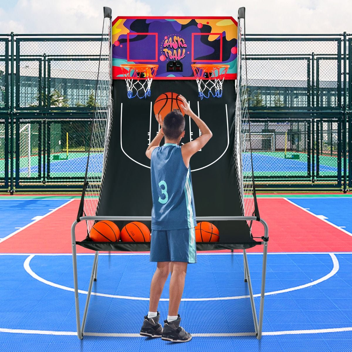 Jeu De Basketball Arcade Panier Compteur Basketball Panier De Basketball Arcade Blanc Et Noir 185X108X205Cm En Acier Bleu/Blanc/Gris/Violet